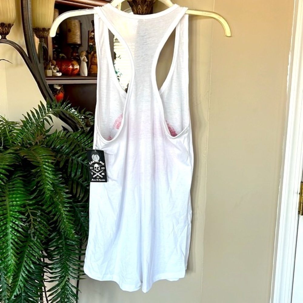 Brand New Cartel Ink White Racerback Tank Top Red Lips Skull Crossbones Punk - Picture 8 of 12